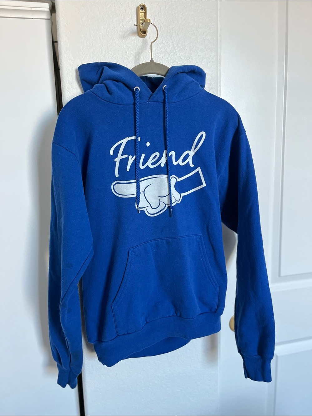 90’s Royal Blue "Friend" Graphic Hoodie - Casual Men's Sweatshirt Size Small